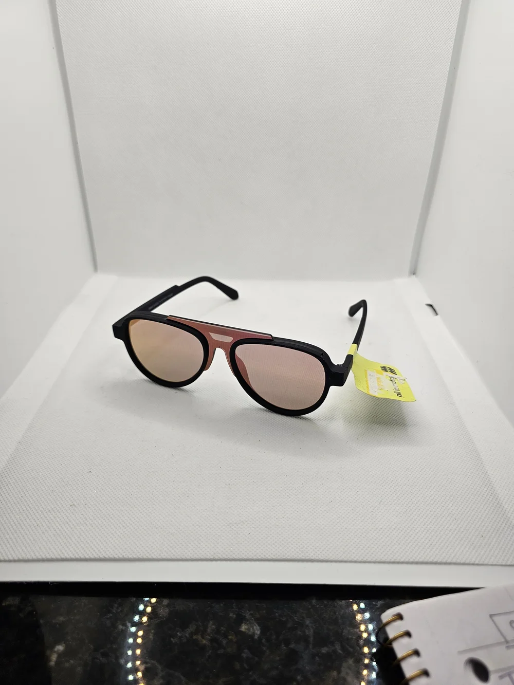 All in Motion Black Frame Sunglasses with Pink Rose-Gold Mirrored Lenses
